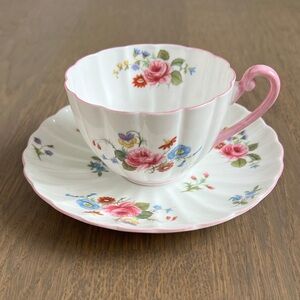Vintage Shelley 13425 Rose Spray Ludlow Tea Cup & Saucer Set flower pink red